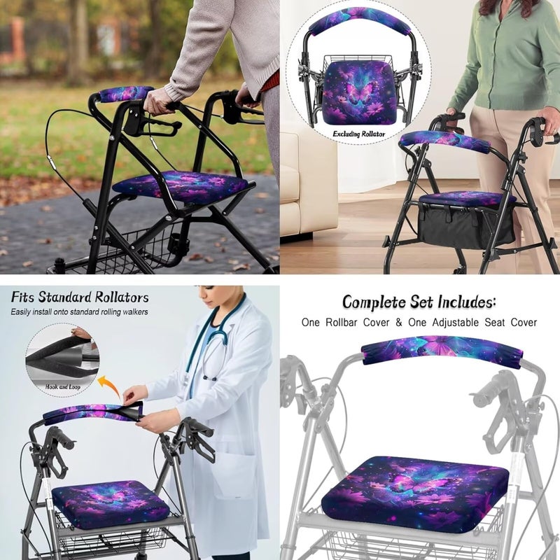 LedBack Wheelchair Bag for Seniors Rollator Walker Rollator Covers Purple Butterfly Flower Walker Seat and Backrest Covers, Easy to Install - Image 4